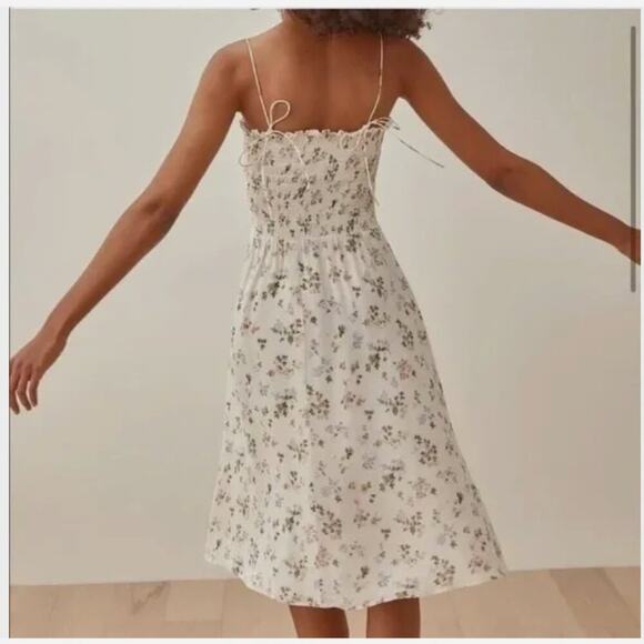 NWT Reformation Sable Smocked Tie Shoulder Carine Floral Cream Midi Dress XL - Picture 2 of 5